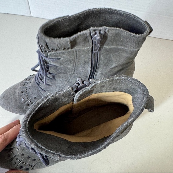 Lloyd Women's Gray Suede Lace Up Grunge Punk Heeled Ankle Boots Size 38 1/2 - Picture 6 of 15